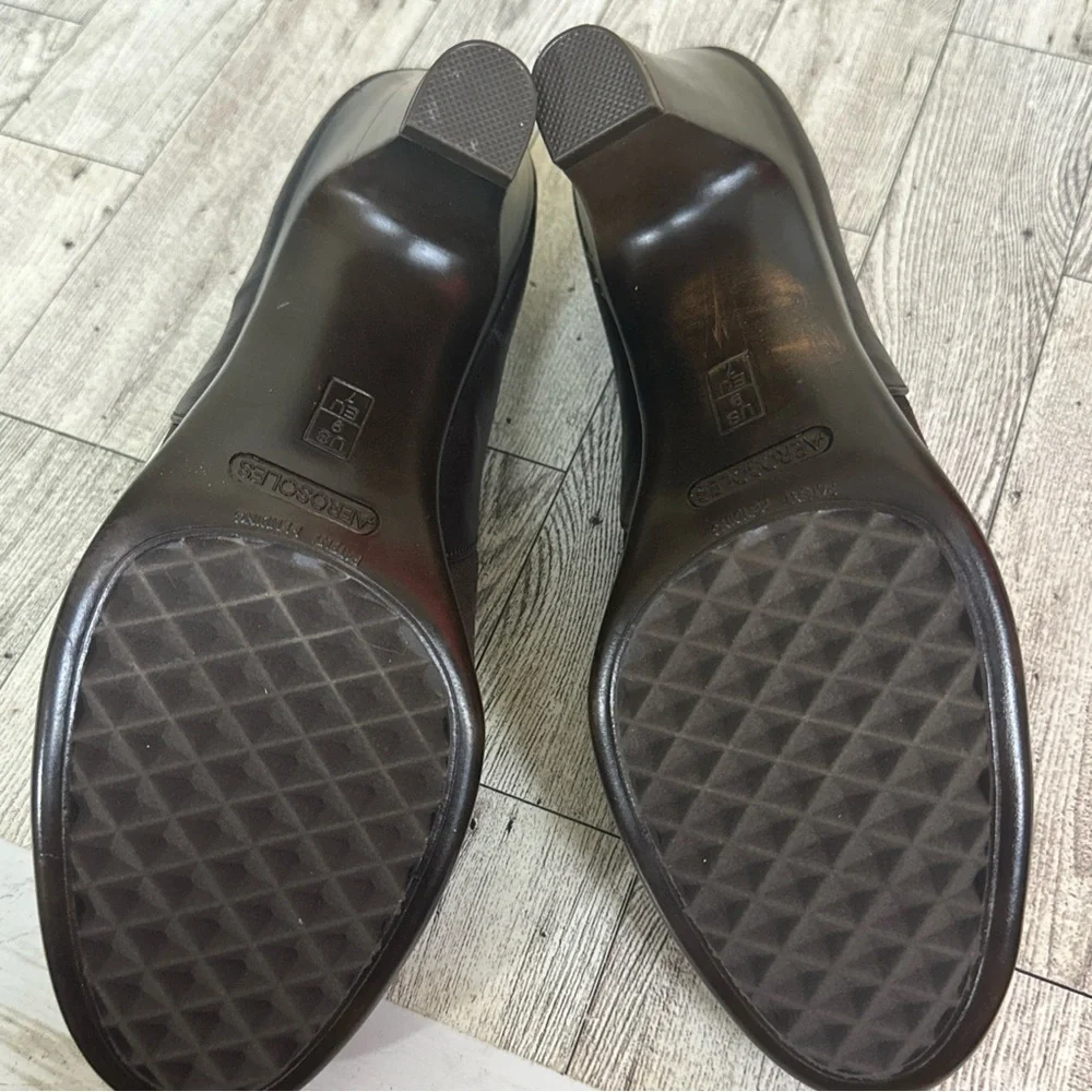 Aerosoles Faux Suede Leather Congress Pumps Womens 9 Brown Bootie Heelrest 3” - Picture 10 of 10